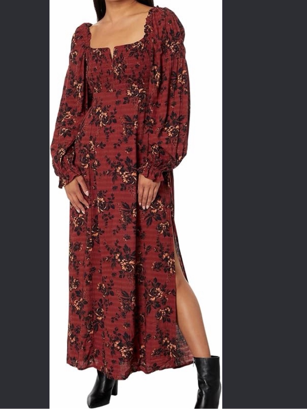Free People Jaymes Midi/Maxi Long Sleeve Dress Burgundy Combo - Picture 2 of 6